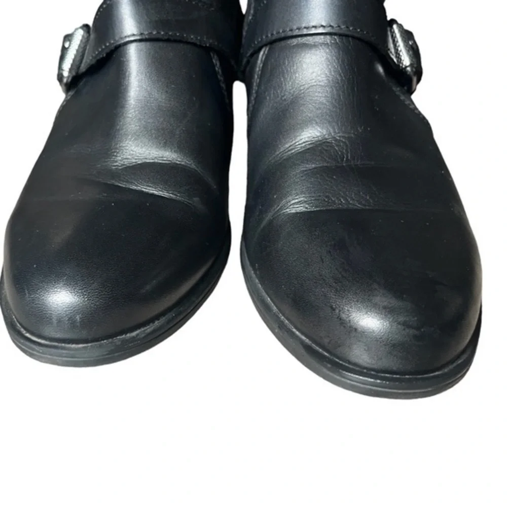 Naturalizer Deanne Black Leather Ankle Boot Faux Fur Lined Cuffs Side Size 9